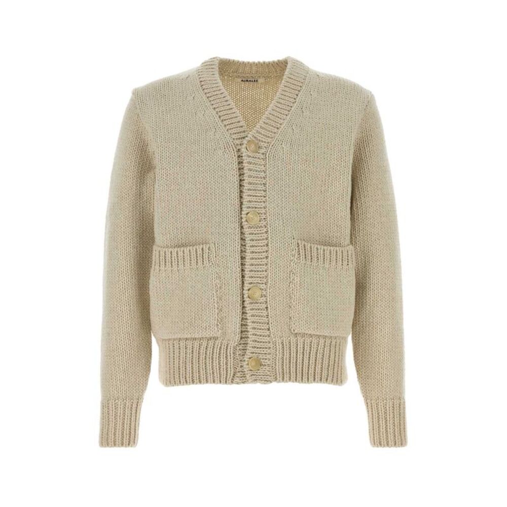 Auralee Men Sand Wool Blend Cardigan